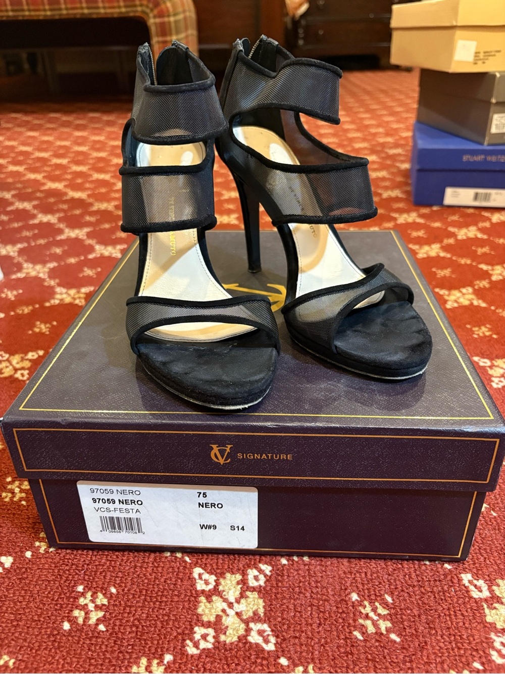 Vince Camuto Black Mesh Multi-Strap Stiletto Sandals